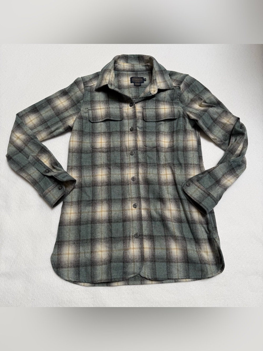 Pendleton Sage and Cream Plaid Wool Shirt Jacket